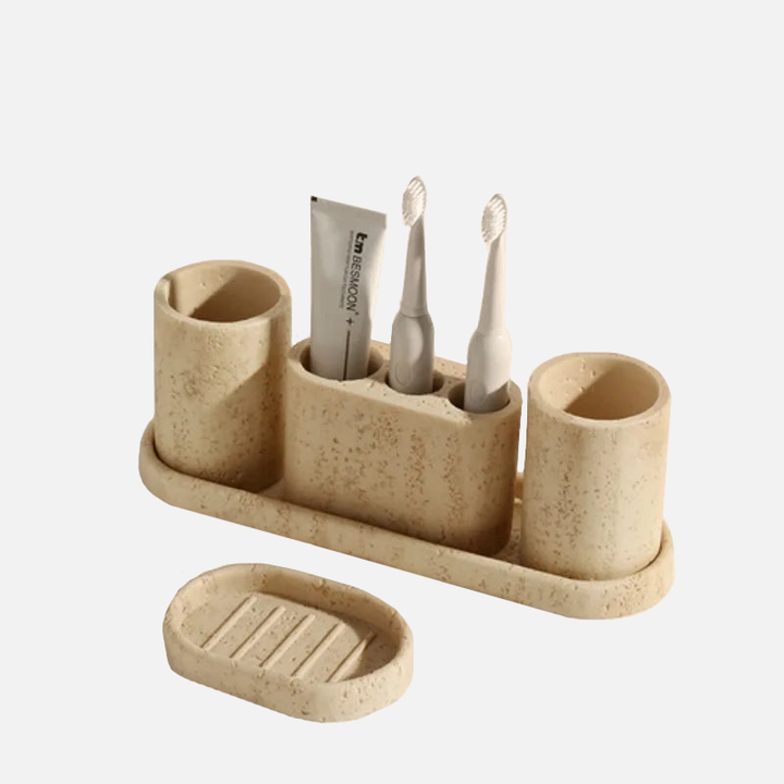Natural Travertine Stone Bathroom Accessories Set – Elegant Beige Finish 10