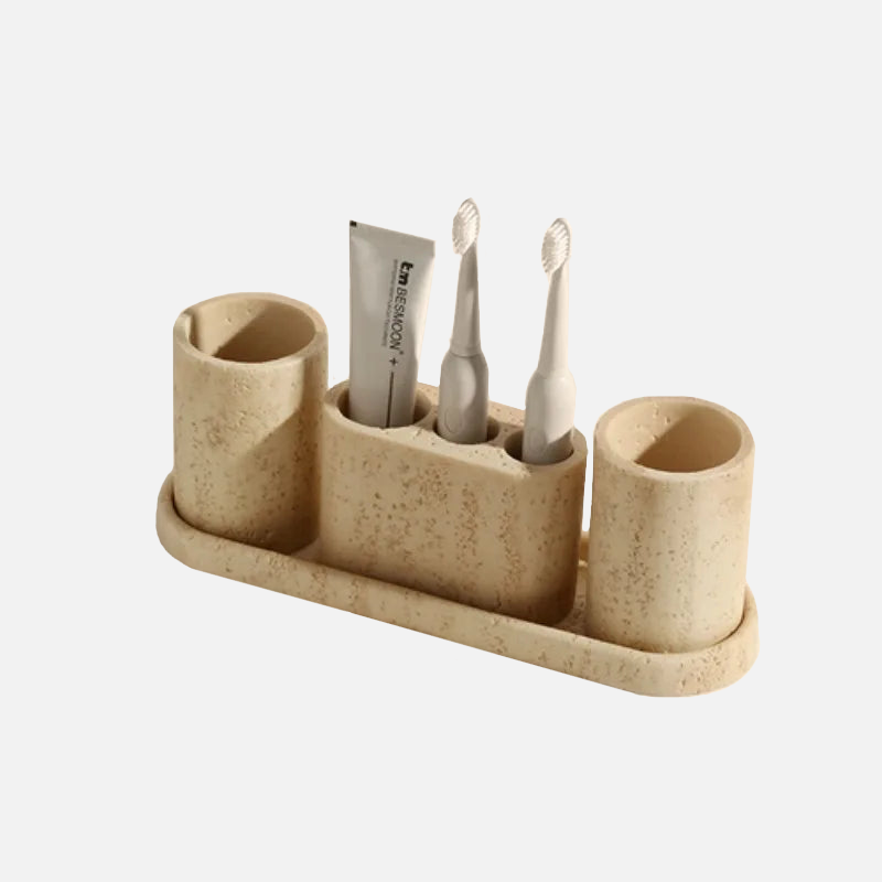 Natural Travertine Stone Bathroom Accessories Set – Elegant Beige Finish 11
