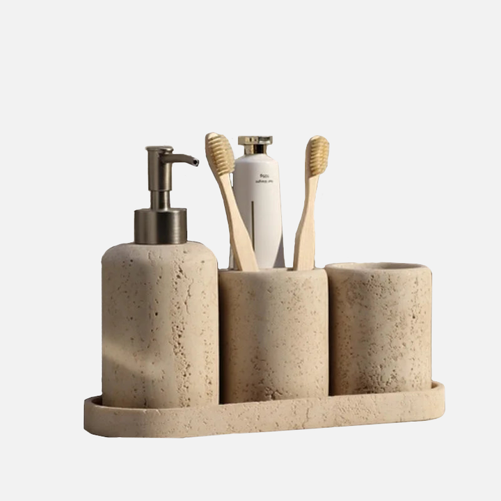Natural Travertine Stone Bathroom Accessories Set – Elegant Beige Finish 20