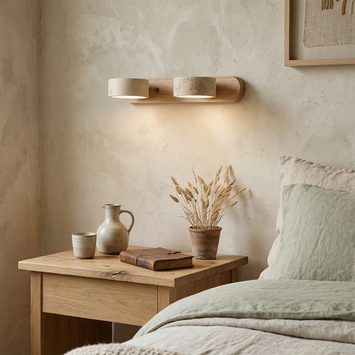 Natural Travertine Wall Light with Adjustable LED Shades – Modern Sconce for Bathroom and Living Room Decor 0