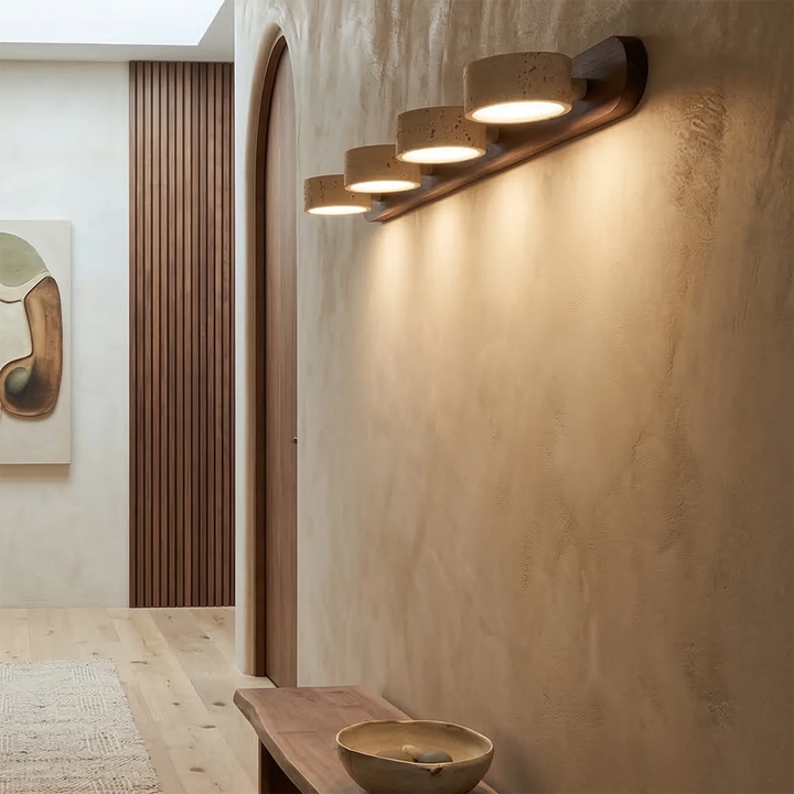 Natural Travertine Wall Light with Adjustable LED Shades – Modern Sconce for Bathroom and Living Room Decor 13