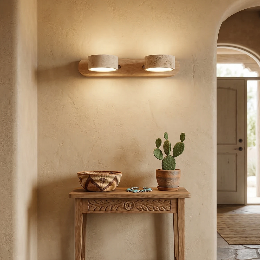 Natural Travertine Wall Light with Adjustable LED Shades – Modern Sconce for Bathroom and Living Room Decor 3