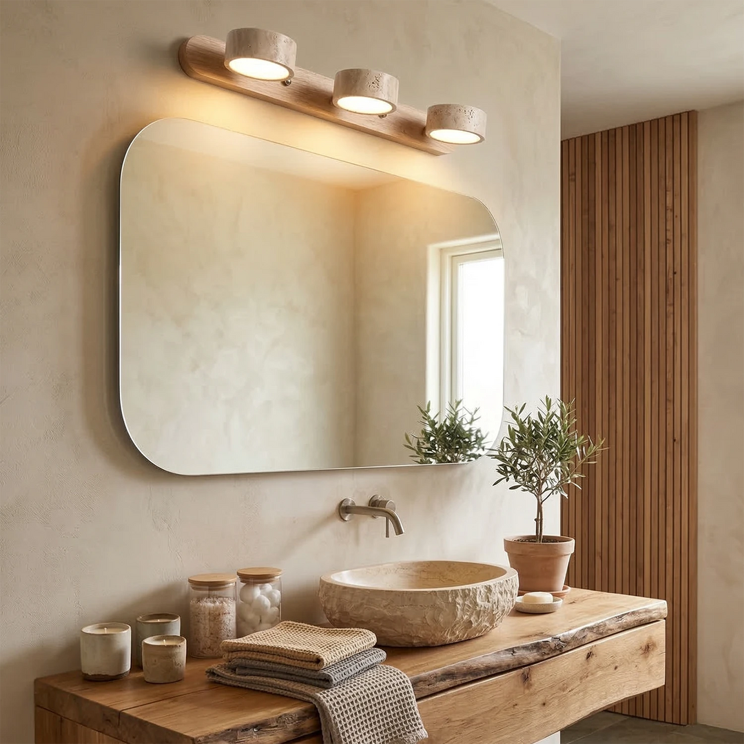 Natural Travertine Wall Light with Adjustable LED Shades – Modern Sconce for Bathroom and Living Room Decor 5