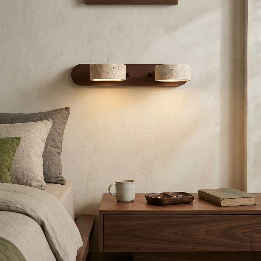 Natural Travertine Wall Light with Adjustable LED Shades – Modern Sconce for Bathroom and Living Room Decor 7