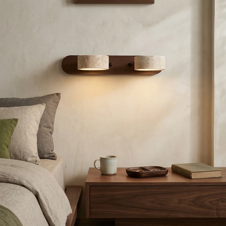 Natural Travertine Wall Light with Adjustable LED Shades – Modern Sconce for Bathroom and Living Room Decor 7