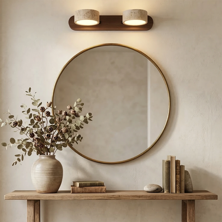 Natural Travertine Wall Light with Adjustable LED Shades – Modern Sconce for Bathroom and Living Room Decor 8