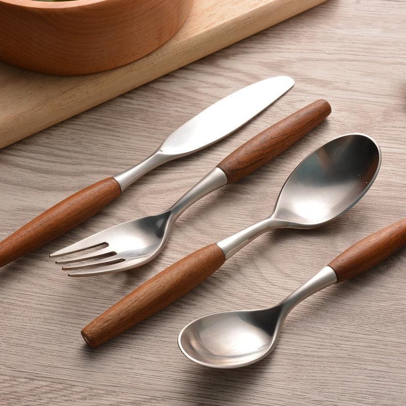 Natural Wood and Stainless Steel Flatware Set – Eco-Friendly Dining Essentials 1