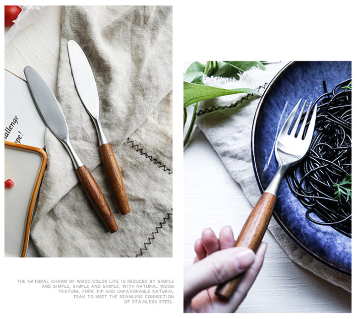 Natural Wood and Stainless Steel Flatware Set – Eco-Friendly Dining Essentials 8