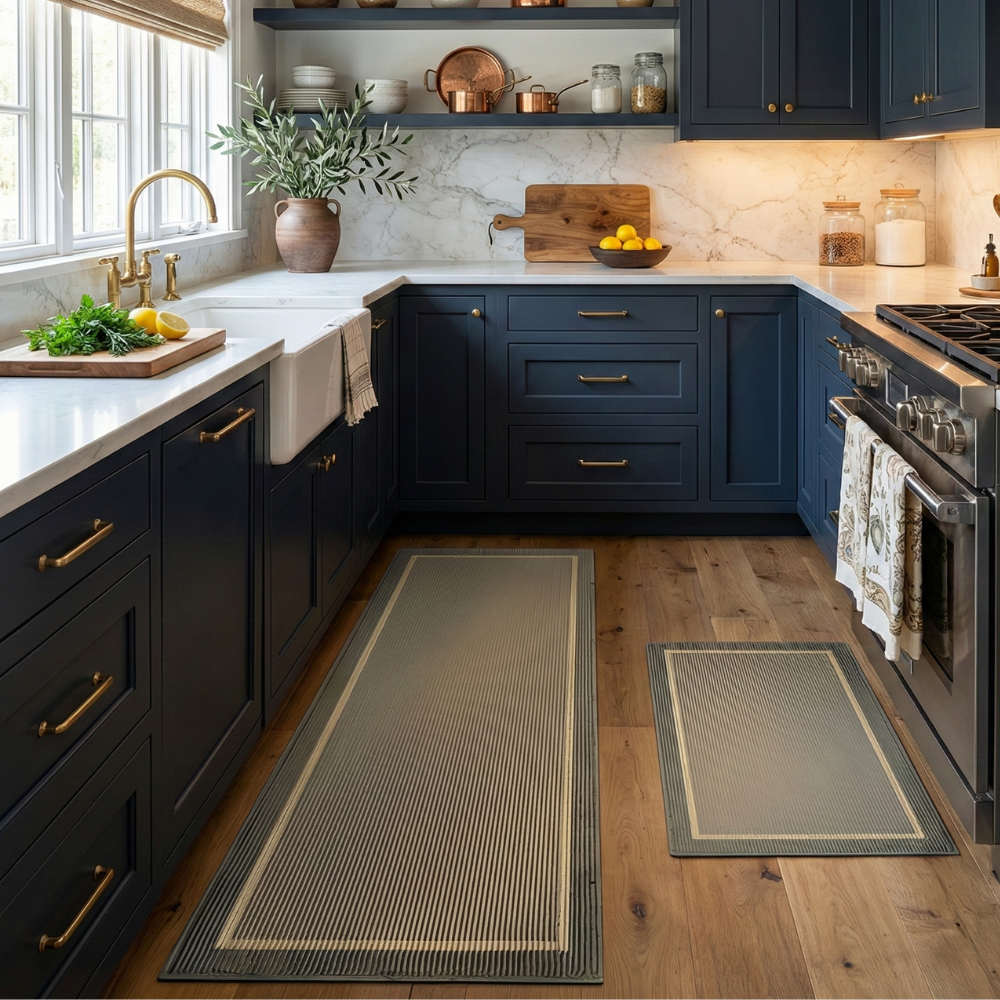 Non-Slip Washable Kitchen Mat Set - Anti-Fatigue Kitchen Floor Mats with Ribbed Surface and Rubber Backing - Two-Piece L-Shaped Design 2