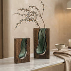 Nordic Live Edge Glass Vase with Natural Wood Base – Modern Flower Vase for Elegant Home Decor 0