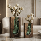 Nordic Live Edge Glass Vase with Natural Wood Base – Modern Flower Vase for Elegant Home Decor 1