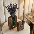 Nordic Live Edge Glass Vase with Natural Wood Base – Modern Flower Vase for Elegant Home Decor 3