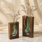 Nordic Live Edge Glass Vase with Natural Wood Base – Modern Flower Vase for Elegant Home Decor 6