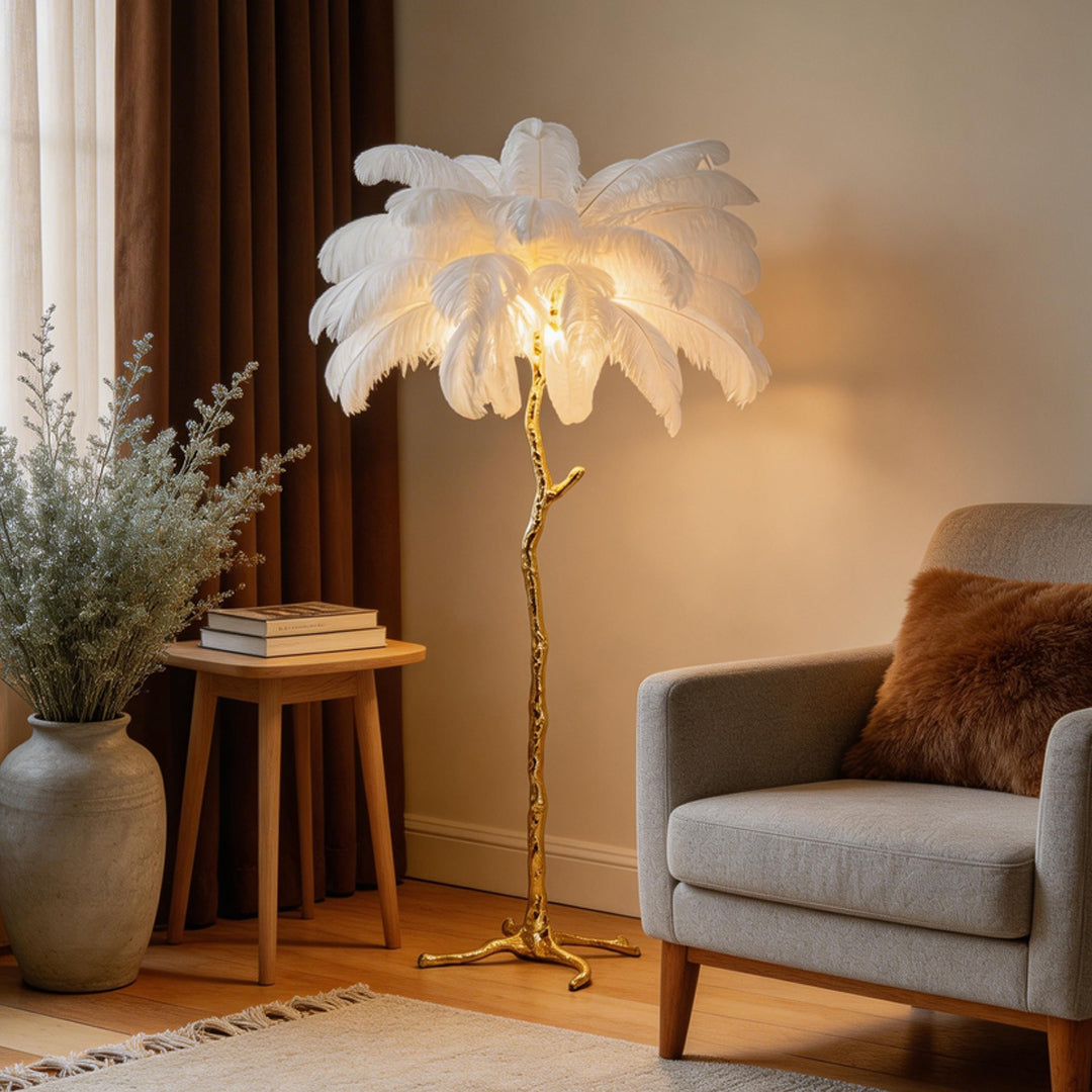 Nordic Modern Floor Lamp with Feather Design – Decorative Standing Lamp for Living Room, Warm LED Light, Available in Four Colors 3