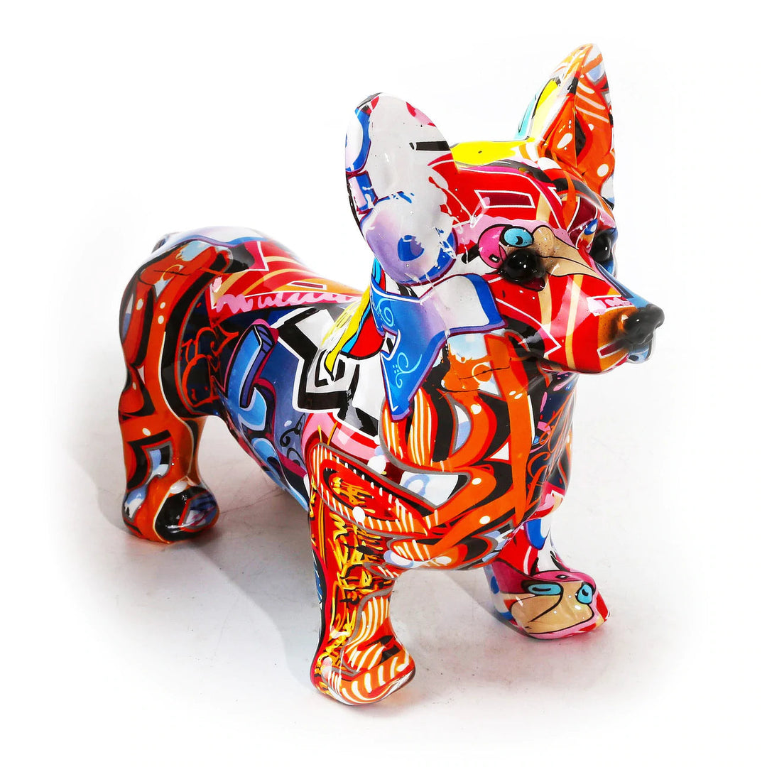 Nordic Painted Corgi Statue in Colorful Resin with Anti-Slip Base for Home Decor – Vibrant Decorative Piece 0