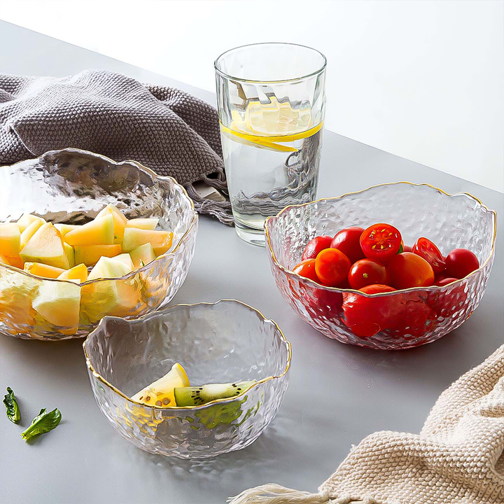 Norwegian Design Glass Serving Bowls with Gold Inlaid Edges – FrostGlaze Collection 0