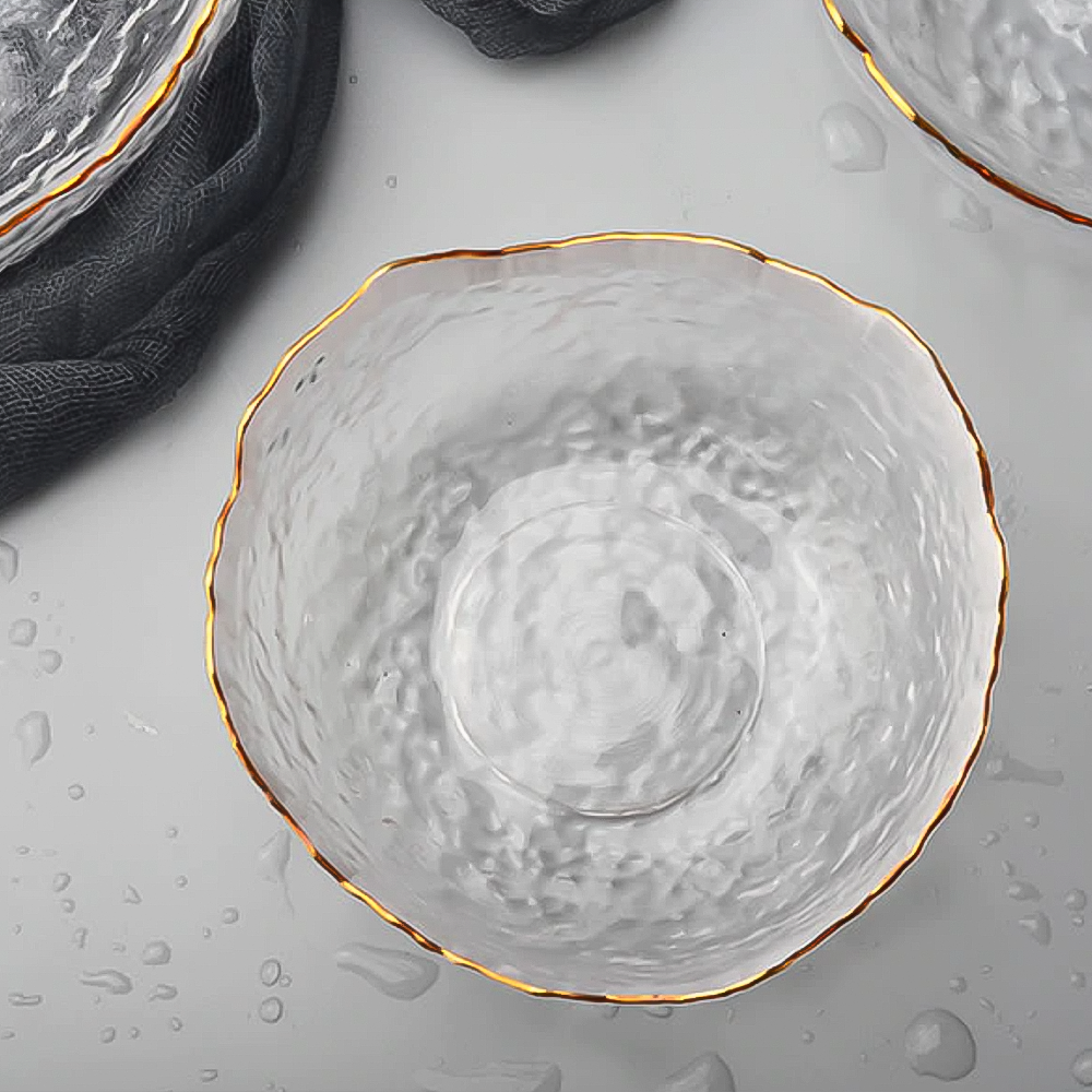 Norwegian Design Glass Serving Bowls with Gold Inlaid Edges – FrostGlaze Collection 3
