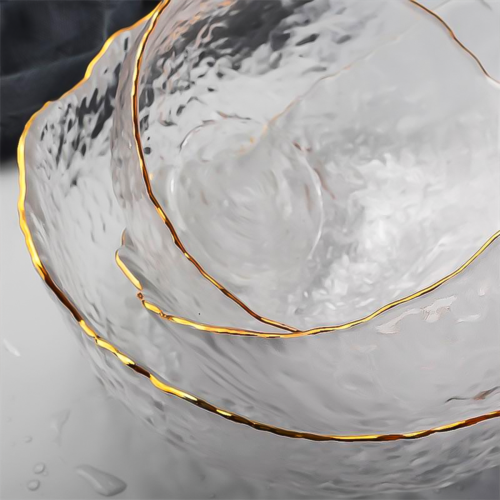 Norwegian Design Glass Serving Bowls with Gold Inlaid Edges – FrostGlaze Collection 4