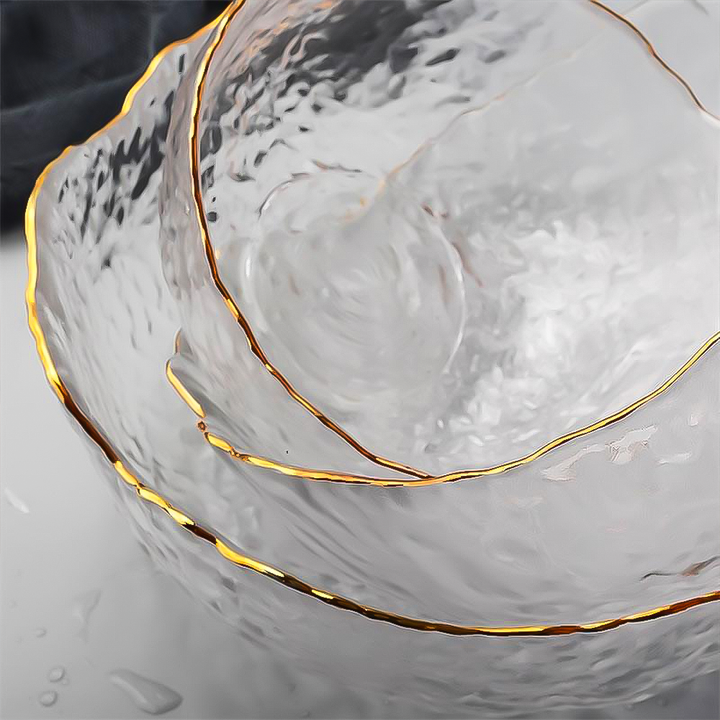 Norwegian Design Glass Serving Bowls with Gold Inlaid Edges – FrostGlaze Collection 4