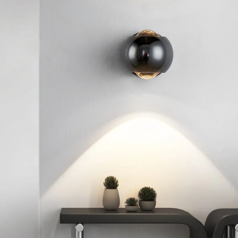 Orbis Rotating LED Wall Lamp – Black Spherical Design with 360° Adjustable Light 1