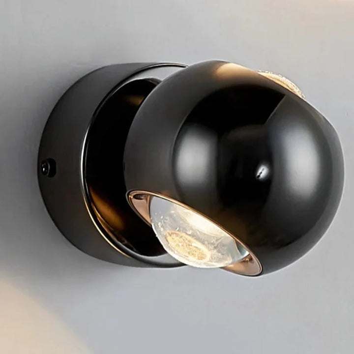 Orbis Rotating LED Wall Lamp – Black Spherical Design with 360° Adjustable Light 2