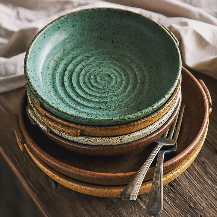 Organic Stoneware Dinnerware Set – Vintage Aged Design in Earthy Tones 1