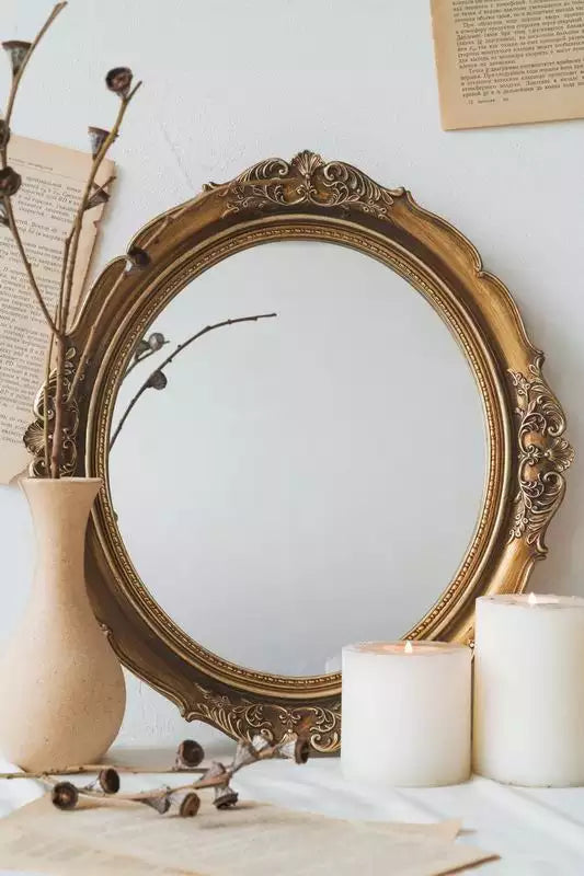 Ornate Vintage Style Oval Mirror with Gilt Frame – Elegant Home Decor for Bedroom, Entryway, Living Room 0