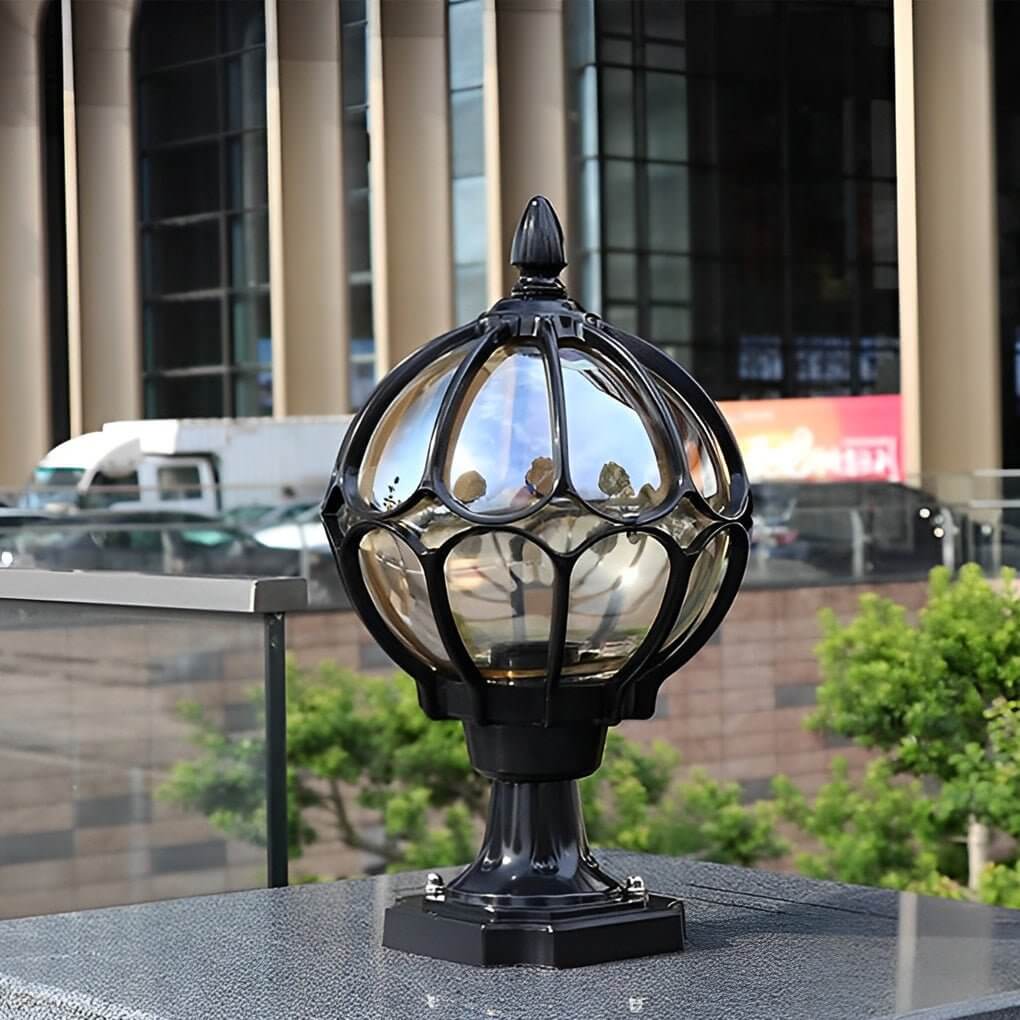 Outdoor Globe Pillar Lights – Retro Glass and Copper Design for Garden and Landscape Lighting 4
