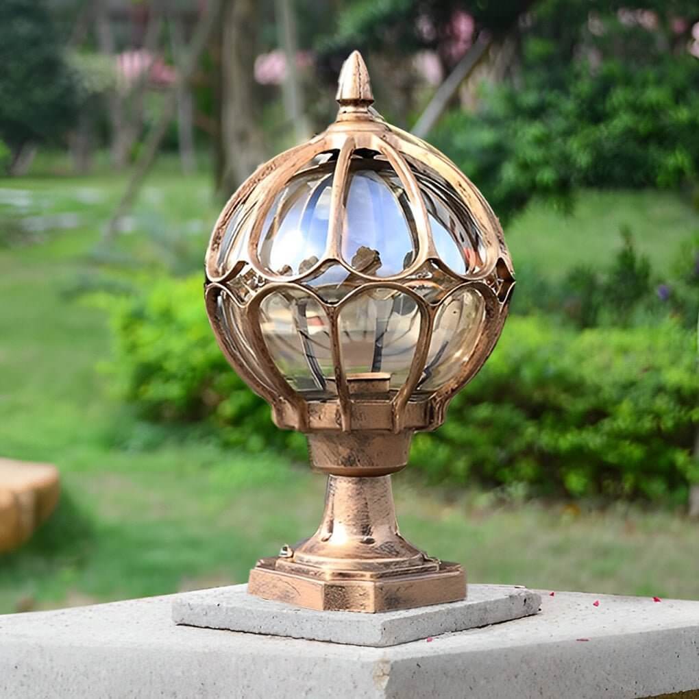 Outdoor Globe Pillar Lights – Retro Glass and Copper Design for Garden and Landscape Lighting 6