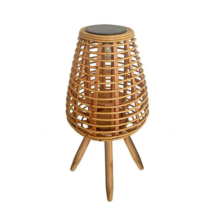 Outdoor Solar Floor Lamp with Woven Rattan Shade – USB Rechargeable, Warm White LED for Patios and Gardens 0