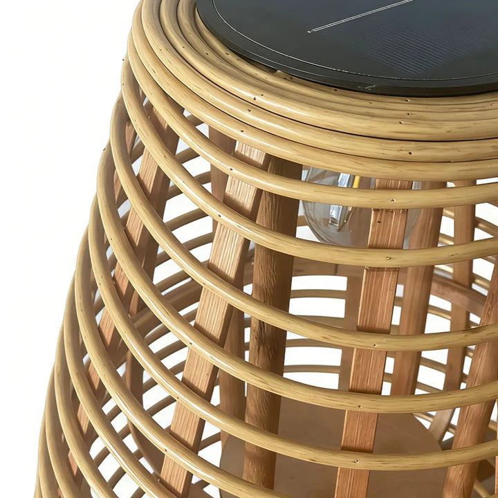 Outdoor Solar Floor Lamp with Woven Rattan Shade – USB Rechargeable, Warm White LED for Patios and Gardens 5