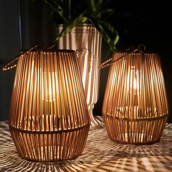 Outdoor Solar Lantern with Dusk-to-Dawn Sensor, Waterproof Rattan Design, 8 Inch Portable Garden Lantern Lights 0