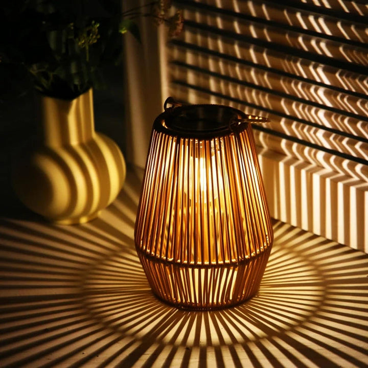 Outdoor Solar Lantern with Dusk-to-Dawn Sensor, Waterproof Rattan Design, 8 Inch Portable Garden Lantern Lights 1
