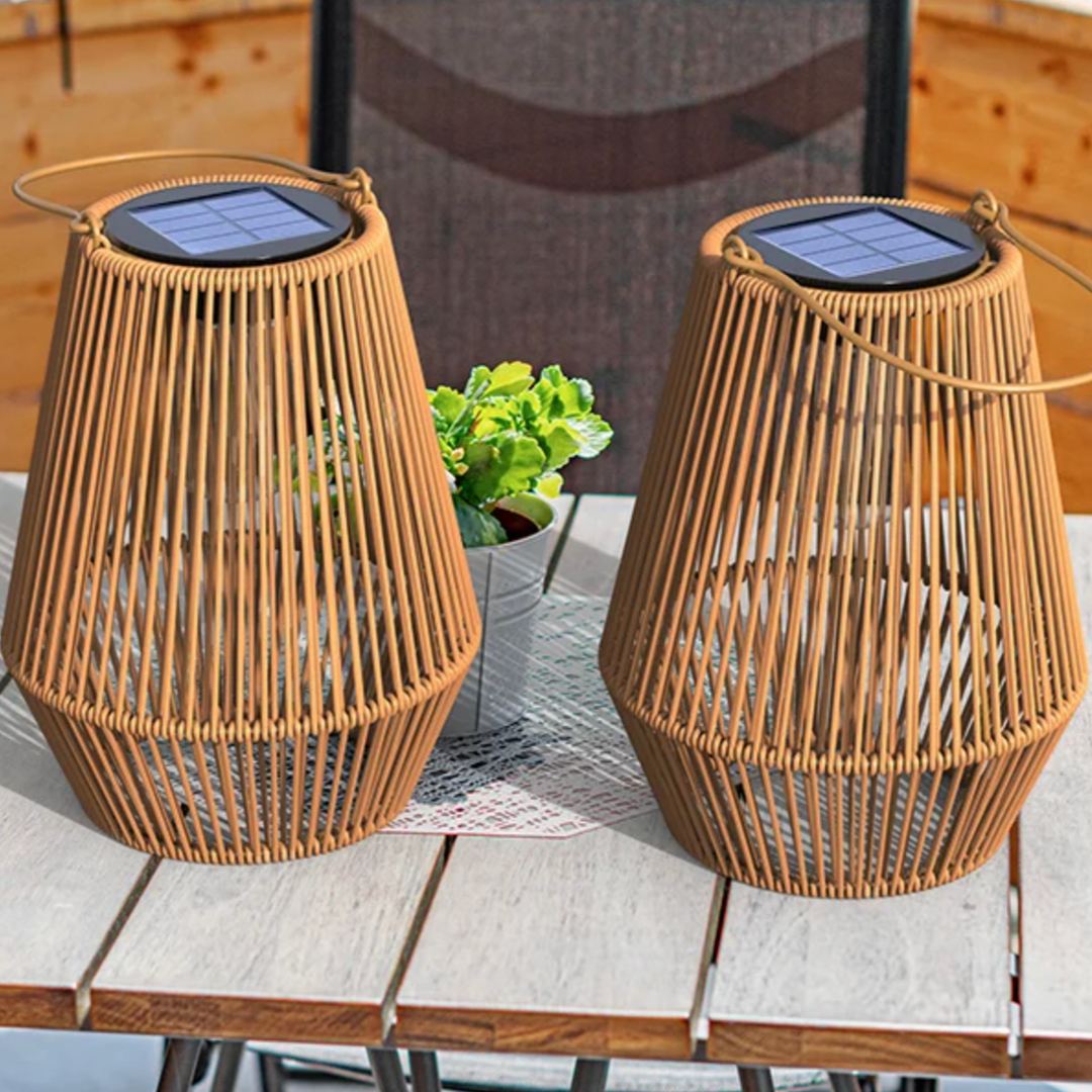 Outdoor Solar Lantern with Dusk-to-Dawn Sensor, Waterproof Rattan Design, 8 Inch Portable Garden Lantern Lights 2