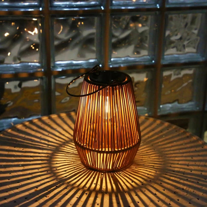Outdoor Solar Lantern with Dusk-to-Dawn Sensor, Waterproof Rattan Design, 8 Inch Portable Garden Lantern Lights 3