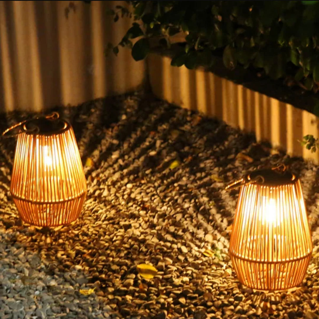 Outdoor Solar Lantern with Dusk-to-Dawn Sensor, Waterproof Rattan Design, 8 Inch Portable Garden Lantern Lights 6
