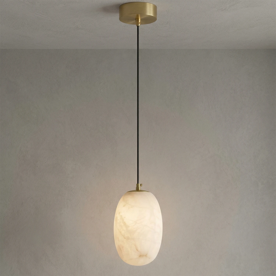 Oval Alabaster Pendant Light – Modern Kitchen Pendant Lighting with Energy-Efficient LED, Unique Veining, Dimmable Design 1