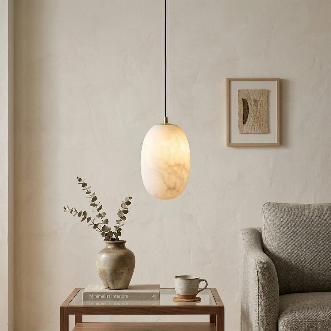 Oval Alabaster Pendant Light – Modern Kitchen Pendant Lighting with Energy-Efficient LED, Unique Veining, Dimmable Design 2