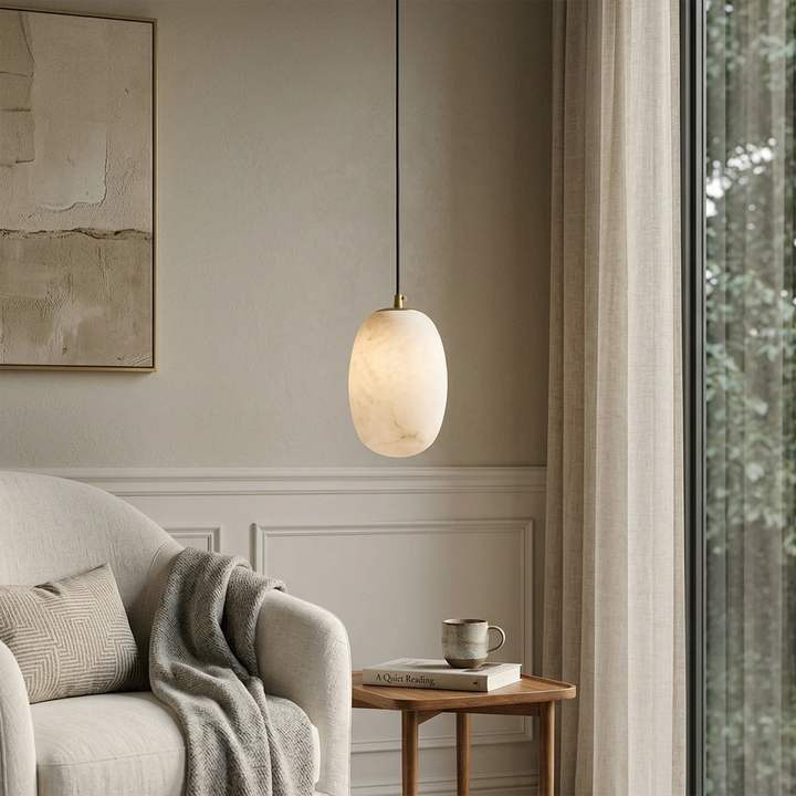Oval Alabaster Pendant Light – Modern Kitchen Pendant Lighting with Energy-Efficient LED, Unique Veining, Dimmable Design 3