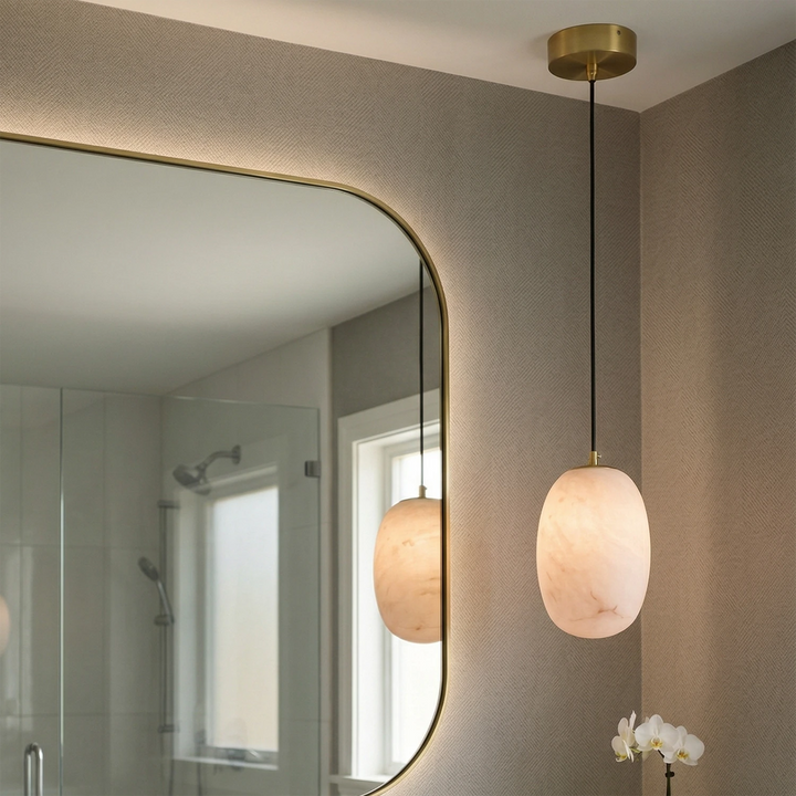 Oval Alabaster Pendant Light – Modern Kitchen Pendant Lighting with Energy-Efficient LED, Unique Veining, Dimmable Design 4