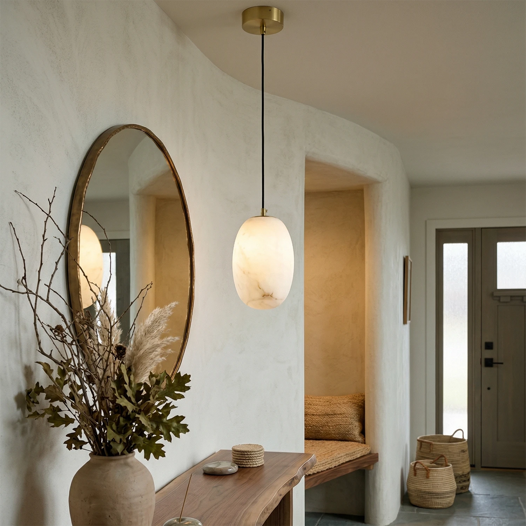 Oval Alabaster Pendant Light – Modern Kitchen Pendant Lighting with Energy-Efficient LED, Unique Veining, Dimmable Design 5