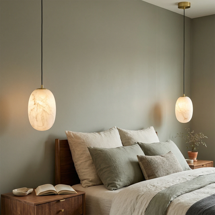Oval Alabaster Pendant Light – Modern Kitchen Pendant Lighting with Energy-Efficient LED, Unique Veining, Dimmable Design 7