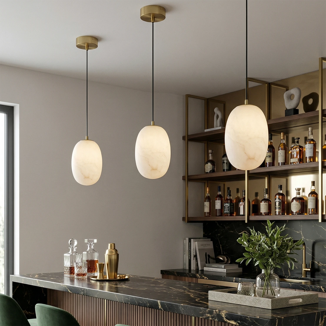Oval Alabaster Pendant Light – Modern Kitchen Pendant Lighting with Energy-Efficient LED, Unique Veining, Dimmable Design 8