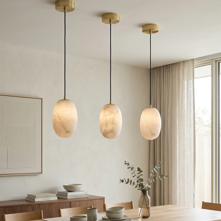 Oval Alabaster Pendant Light – Modern Kitchen Pendant Lighting with Energy-Efficient LED, Unique Veining, Dimmable Design 9