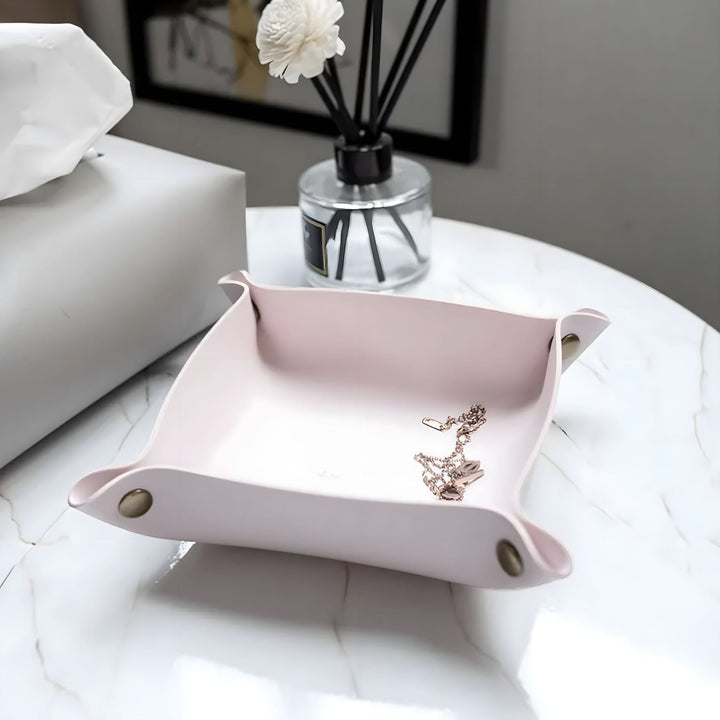 PU Leather Storage Tray with Snap Buttons for Keys, Jewelry, and Small Essentials – Square Design, Moisture-Resistant, Soft Inner Lining 3