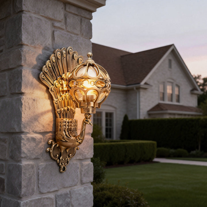 Peacock Outdoor Wall Sconce – Vintage Aluminum Light with Glass Shade, IP55 Rated for Garden and Porch, Available in Multiple Colors 2