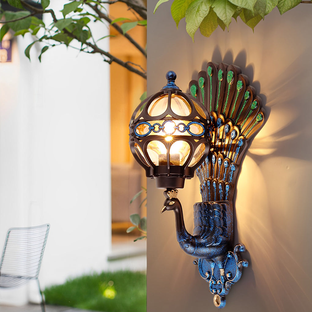 Peacock Outdoor Wall Sconce – Vintage Aluminum Light with Glass Shade, IP55 Rated for Garden and Porch, Available in Multiple Colors 3