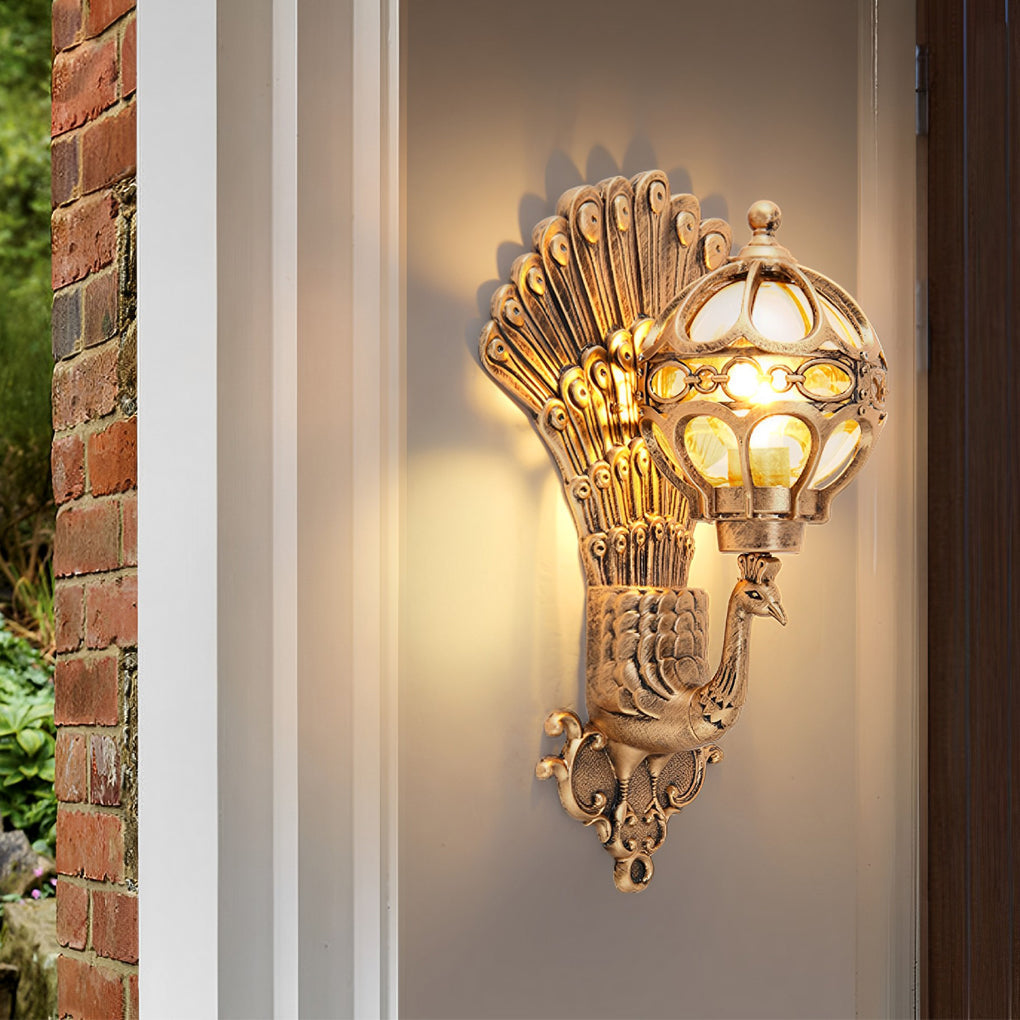Peacock Outdoor Wall Sconce – Vintage Aluminum Light with Glass Shade, IP55 Rated for Garden and Porch, Available in Multiple Colors 4