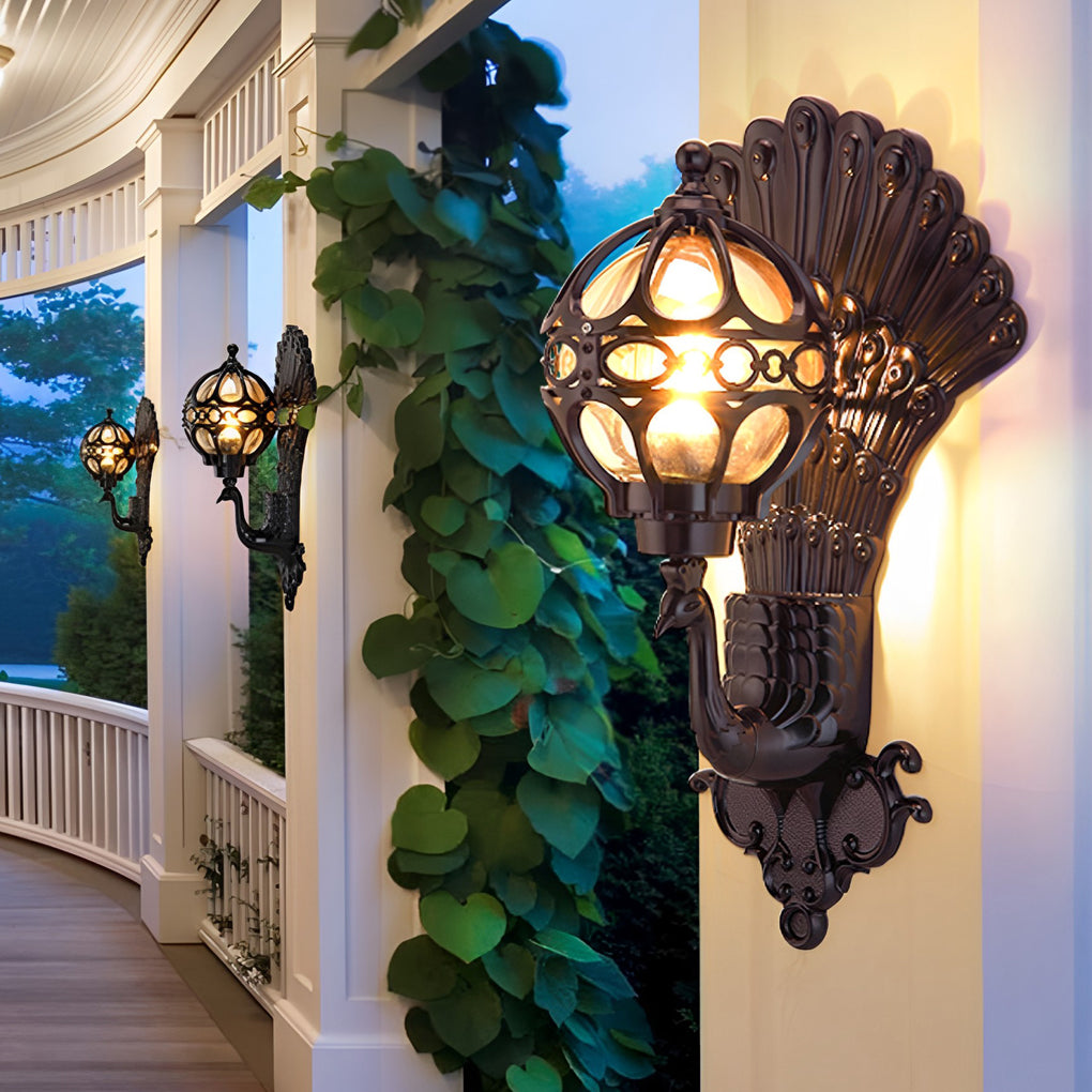 Peacock Outdoor Wall Sconce – Vintage Aluminum Light with Glass Shade, IP55 Rated for Garden and Porch, Available in Multiple Colors 5