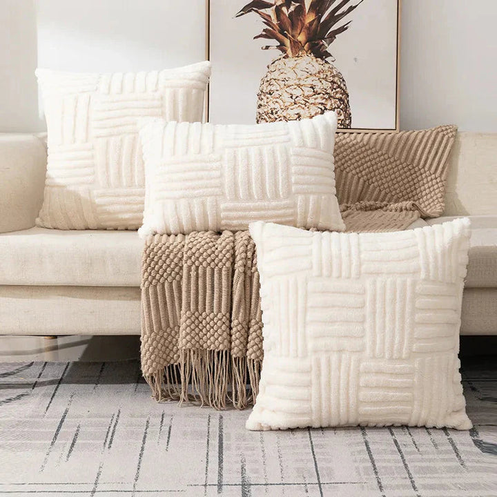 Plush Sofa Cushion Cover with Three-Dimensional Geometric Braid – Ergonomic Lumbar Pillow Case for Comfort and Style 0